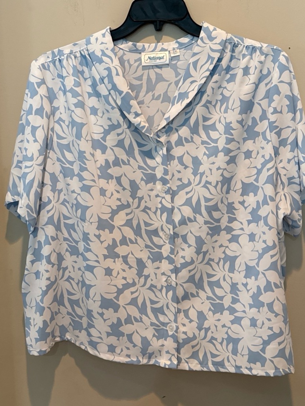 Light Blue & White Floral Button-Down Blouse